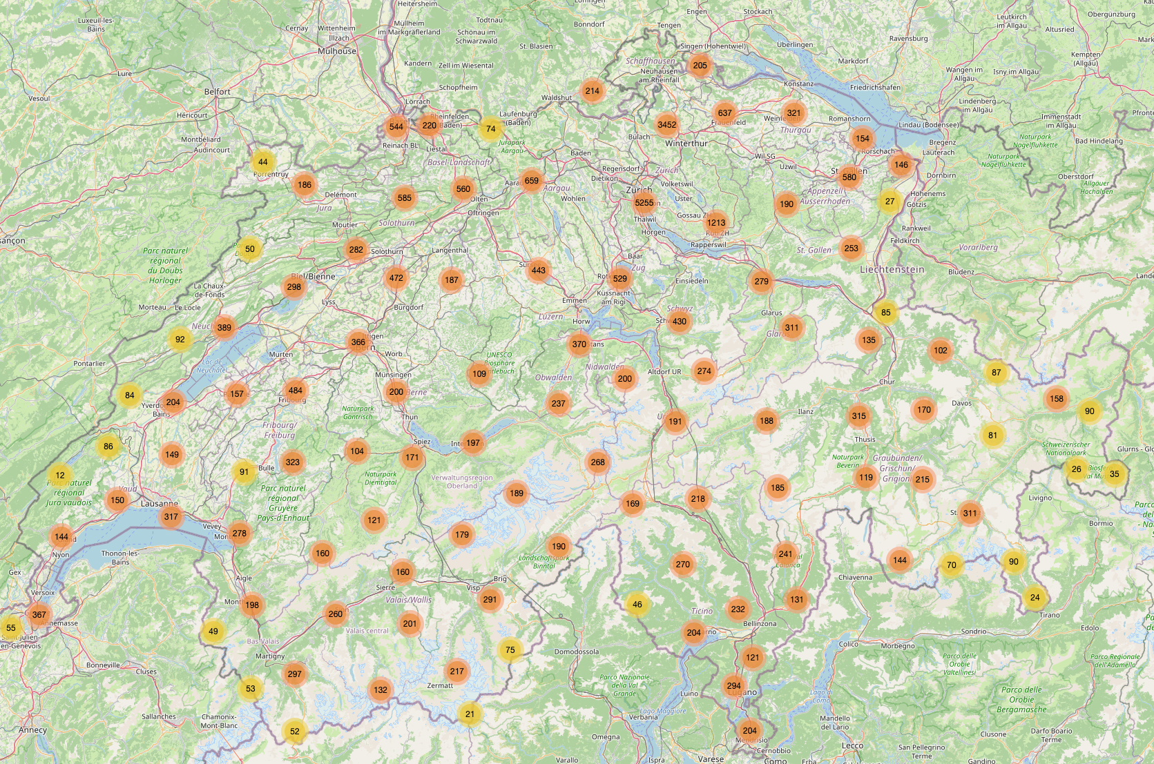 Schweizerkarte mit 7 HistoSwiss-Regionen